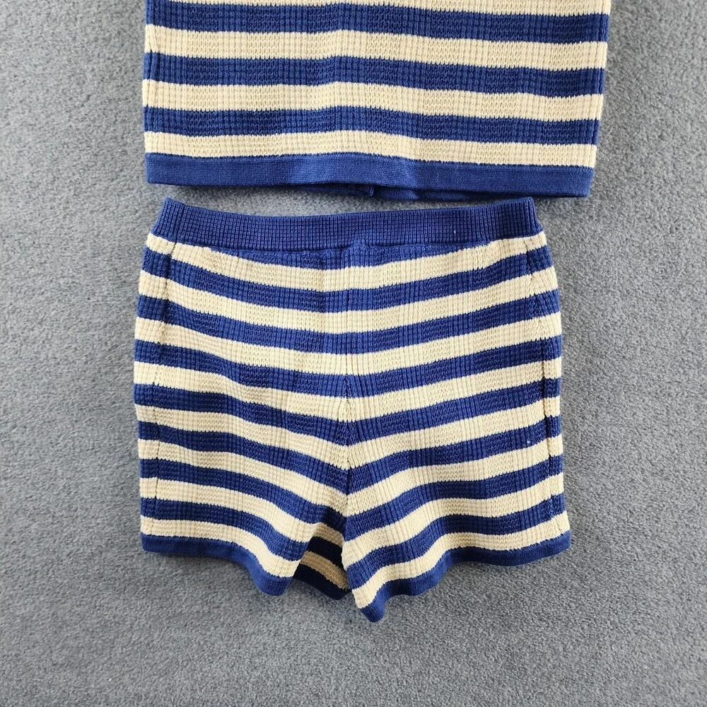 Polo Ralph Lauren Sleeveless Striped Sweater Top&Shorts Set Girls 6X Blue/Cream